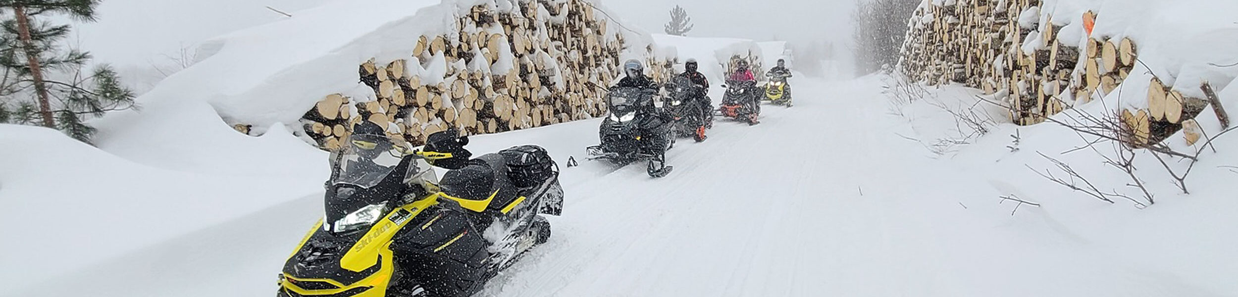 Snowmobilers riding on trail